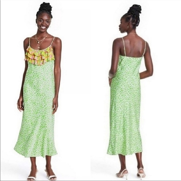 Rixo x Target Leopard Animal Print Colorful Ruffle Front Sleeveless Midi Dress - Picture 2 of 9